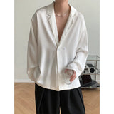 Summer Black White Silk Blazer Men's Fashion Business Society Mens Suit Jacket Korean Loose Casual Dress Jacket Men M-XL