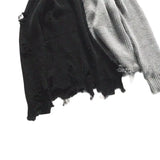 Autumn winter men ripped hole patchwork oversized knitted sweater irregular design hip hop punk knitwear women vintage pullover