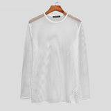 Men T Shirt Mesh Transparent O-neck Long Sleeve T-shirts Sexy Streetwear Fashion Party Nightclub Men Clothing S-5XL