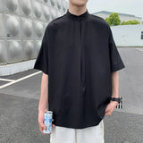Summer Men Short Sleeve Shirts Solid Breathable Draped White Shirt Casual Loose Stand Collar Tops All-match Simple Mens Camisa