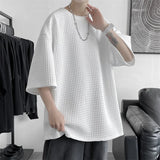 Classic Solid T-shirts Men Summer Oversized M-3XL Waffle Simple Breathable Basic O-neck Tops Male Handsome Stylish Loose Casual