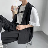 Spring Suit Vest Men's Fashion Gray Black Dress Jacket Men Suit Jacket Korean Loose Business Society Mens Blazer Vest M-2XL
