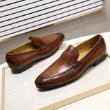 Fashion Mens Loafers Leather Handmade Black Brown Casual Business Dress Shoes Party Wedding Men's Footwear