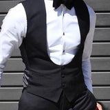 Black Men Vest for Wedding Groom One Piece Slim Fit Suit Waistcoat Solid Color Male Fashion Coat