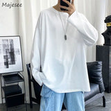 Men Long Sleeve T-shirts Autumn Male Simple Design Solid Basic Oversize 5XL Soft Cozy High Quality All-match Korean Fashion Chic