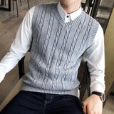Knit Sweater Male Solid Color Sleeveless Plain Men's Clothing Blue Vest Waistcoat Jumpers Plus Size Best Selling Products