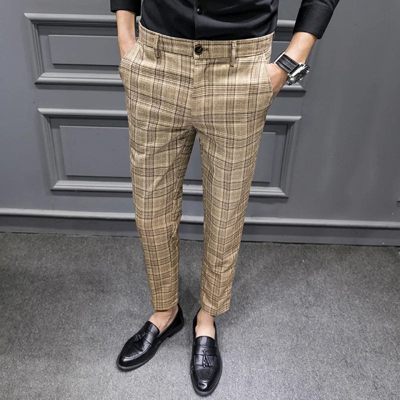 Men Clothing Plaid Business Suit Trousers/Male Slim Fit Fashin Leisure Suit Pants/British Formal Dress Suit Trousers 28-36