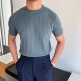 Men Solid Color T-shirt Round Neck Short Sleeve T-shirt Men's Solid Color Slim Fit Summer T-shirt for Fitness Gym Round Neck