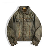 Men and Women Washed Distressed Raw Edged Denim Jacket European American Heavy Industry Handsome Loose Casual Street Punk Jacket