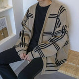 Men's Clothing Cardigan Plaid Knit Sweater Male V Neck Long No Hoodie Wool Casual Sale Best Selling Products Classic Street