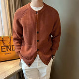 Men's Fashionable Winter Knit Jacket Loose-fit Round Neck Single-breasted Blazer Casual Style Pullovers