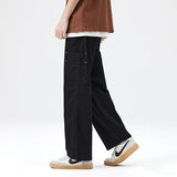 Japanese straight overalls men's summer trendy Hong Kong style loose vibe men's pants pockets simple wide-leg casual trousers