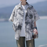 Tie-dyed short-sleeved shirt for men summer new style ice silk beach flower shirt loose trendy jacket