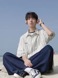 Korean style niche striped short-sleeved shirt summer new men's shirt jacket summer loose casual tops
