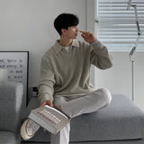 classy outfits men Korean Style High-Grade Cleanfit Half Zipper Lapel Polo Sweater Men's Early Autumn New Casual Knitted Top