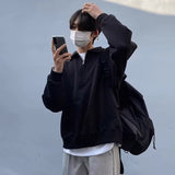 guys fits Black Half Zipper Lapel Sweater Men's Autumn New Korean Style Casual Personality Fashion Simple Top Outer Wear