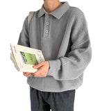 fall mens outfits Sweater Korean Style Lazy Men's Spring and Autumn Loose Casual Lapel Pullover Knitted Polo Sweater Coat