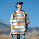 Men's contrast color striped t-shirt men's short-sleeved men's trendy summer clothes men's clothing 2024 new tops T-shirt