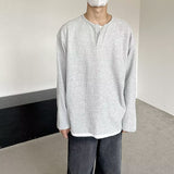 mens outfit inspiration Japanese Retro Henry Collar Fake Two-Piece Long-Sleeved T-shirt Men's Autumn Casual Sweater Men's Autumn Bottoming Shirt