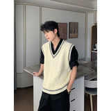 mens fashion Shanlitadi Autumn and Winter College Style Twist Sweater Men's Casual V-neck Vest Sweater Korean Style Loose Waistcoat Top