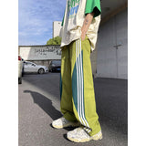 Summer dopamine quick-drying casual pants men's trendy three-bar contrast color loose straight American sports paratrooper pants