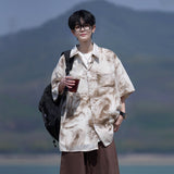 Tie-dyed short-sleeved shirt for men summer new style ice silk beach flower shirt loose trendy jacket