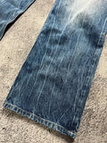 American retro dark blue lightning burst cracked jeans for men and women loose wide-leg pants washed straight flared pants