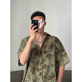 Vintage Cuban collar shirt men's short-sleeved quick-drying ice silk three-quarter sleeve shirt Hawaiian Baroque jacket