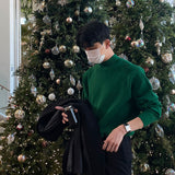 Gotmes-shop classy outfits men Men's Korean-Style Winter Versatile Retro Christmas Green Sweater round Neck Pullover Sweater Fashionable Trendy Sweater
