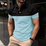 new  men's casual POLO shirts fashionable V-neck buttons business color matching all-match T-shirt tops