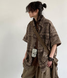 Japanese retro short-sleeved work shirt summer new vintage casual loose trendy ethnic style shirt jacket