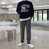 90s fashion men Myq Letter Embroidered Sweater Men's Spring Korean Style Loose Trendy All-Match Cotton Pullover round Neck Long Sleeve Top