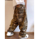 Spring and Autumn New Retro Canvas Snake Pattern Camouflage Heavy Washed Handsome Loose Casual Pants Scimitar Pants Men