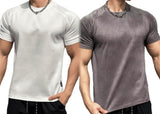 Fitness short-sleeved men's sports round neck T-shirt American summer solid color slim fit all-match trendy brand heavy casual training clothes