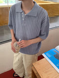 Solid color niche design high-end casual knitted polo shirt summer new loose T-shirt tops for men