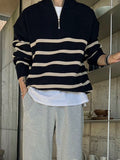 mens fall fashion Japanese Style Thick Striped Sweater Men's Autumn and Winter New Korean Style Trendy Loose Pullover Wool Sweater Top