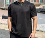 Fitness short-sleeved men's sports round neck T-shirt American summer solid color slim fit all-match trendy brand heavy casual training clothes