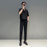 classy outfits men New Chinese Style Stand Collar Short-Sleeved Shirt Men's Summer New Niche Shirt Trendy Ice Silk Drape All-Match Top