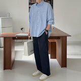 90s fashion men Myq Blue Striped Shirt Men's Autumn New Korean Style Loose Long Sleeve Shirt High-Grade Shirt