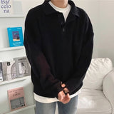 fall mens outfits Sweater Korean Style Lazy Men's Spring and Autumn Loose Casual Lapel Pullover Knitted Polo Sweater Coat