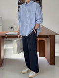 90s fashion men Korean Style Casual Shirt Light Mature Loose Blue Loose Long Sleeve Shirt Thin Striped Spring and Autumn New Men's Korean Style