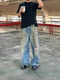 Small old washed dirty pants flared jeans spring and summer new straight loose casual versatile long pants