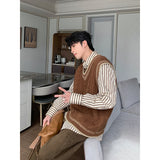 mens fashion Shanlitadi Autumn and Winter College Style Twist Sweater Men's Casual V-neck Vest Sweater Korean Style Loose Waistcoat Top