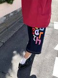Colored printed washed seven-point denim shorts men's  summer new straight loose versatile wide-leg pants