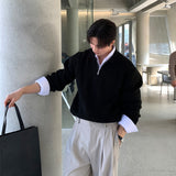 classy outfits men Korean Style High-Grade Cleanfit Half Zipper Lapel Polo Sweater Men's Early Autumn New Casual Knitted Top