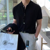 Gotmes-shop mens fashion Short-Sleeved Men's Summer New Trendy Men's All-Match Polo Shirt Casual Lapel T-shirt Lazy Style Cardigan Knitted T-shirt Trendy