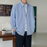 90s fashion men Myq Blue Striped Shirt Men's Autumn New Korean Style Loose Long Sleeve Shirt High-Grade Shirt