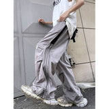 Contrast color dopamine wear quick-drying pants new summer American striped paratrooper pants couple side zipper wide-leg pants