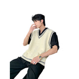 mens fashion Shanlitadi Autumn and Winter College Style Twist Sweater Men's Casual V-neck Vest Sweater Korean Style Loose Waistcoat Top