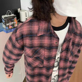 men fall outfits American Autumn and Winter New Brushed Thickened All-Match Long-Sleeved Shirt Men's Plaid Casual Retro Couple